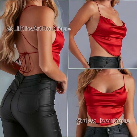 Windsor Satin Open Back Crop Top(M013)- Size S for Women - Picture 1 of 7